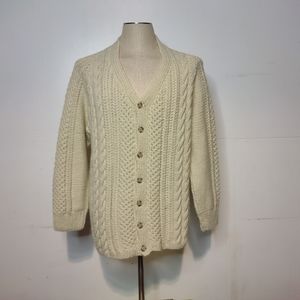 Vintage Fisherman Knit Cardigan Thick Large Ivory